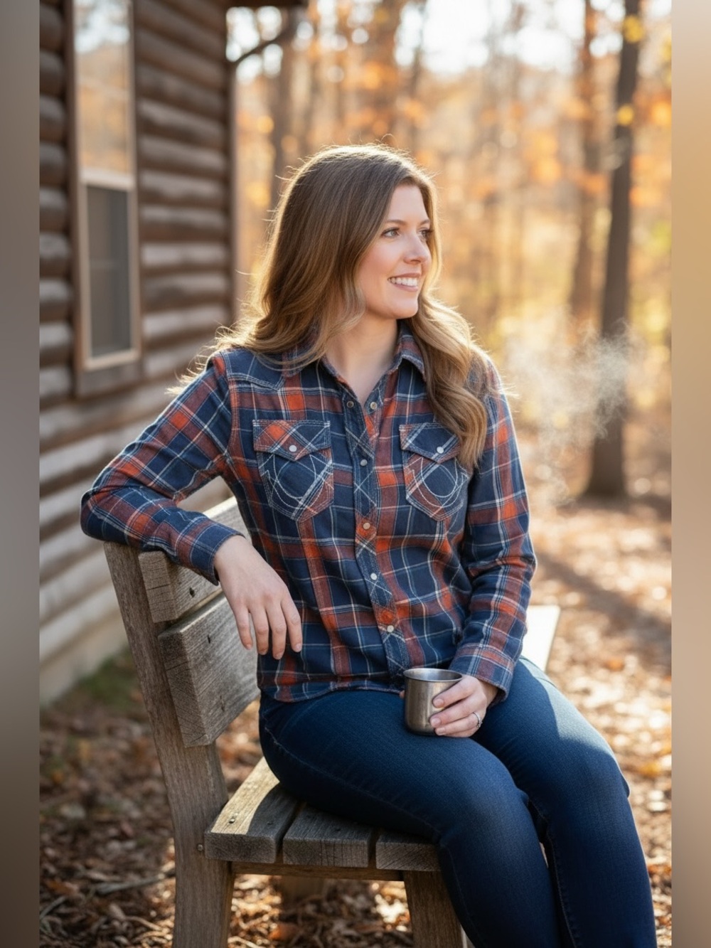 True Religion- Navy and Rust Plaid Button-Down Shirt